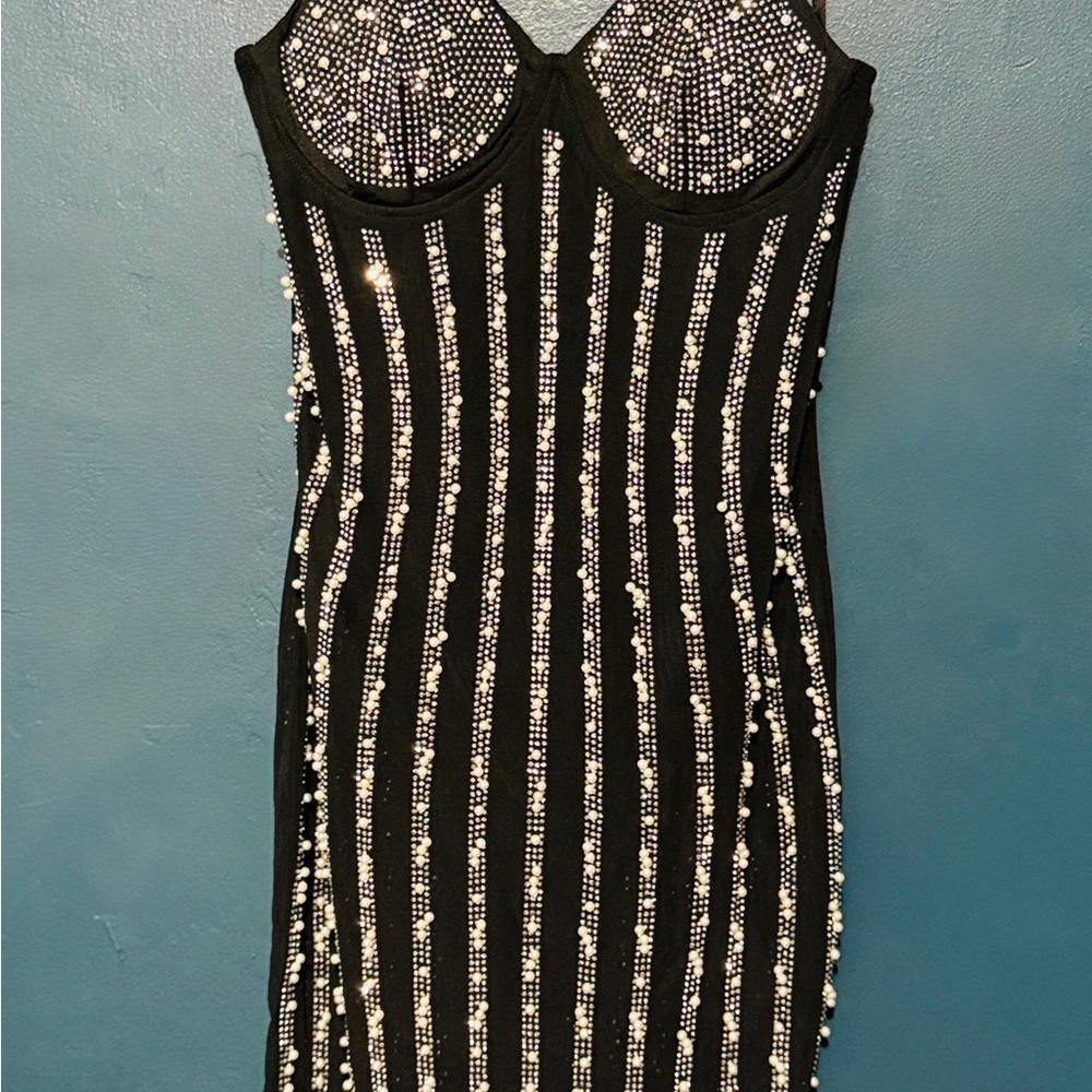 Love J Black Mini Dress with Sparkling Details